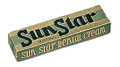 Historic Sunstar toothpaste tube from 1946, revolutionizing oral care by introducing toothpaste in a tube.