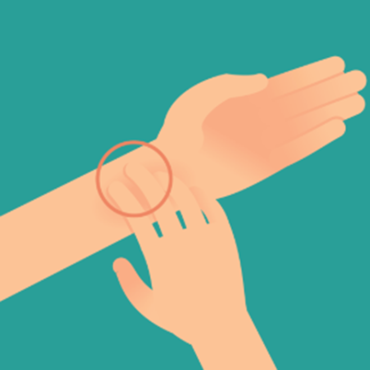 Illustration showing a person's fingers placed on the inner wrist (radial artery) to measure their pulse.